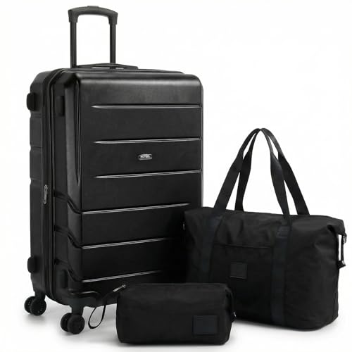 Hoteel Luggage Sets 3 Piece, 4-Yr Warranty, PC+ABS Hard Shell Expandable Suitcases with Wheels, TSA Aproved Lock and Carry on Bags, Travel Suit Case Set for Men and Women, (3-Piece, Black) - color: Black, size: 3 Piece Set (Expandable 20/DB/TB)
