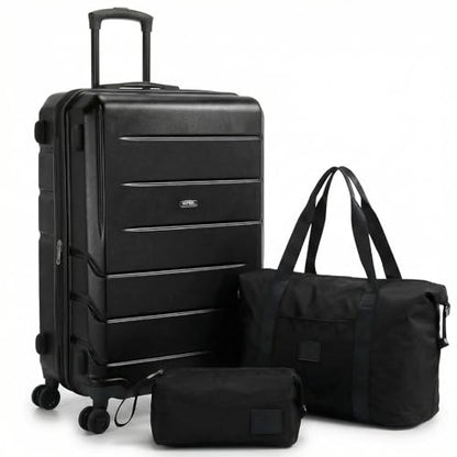 Hoteel Luggage Sets 3 Piece, 4-Yr Warranty, PC+ABS Hard Shell Expandable Suitcases with Wheels, TSA Aproved Lock and Carry on Bags, Travel Suit Case Set for Men and Women, (3-Piece, Black) - color: Black, size: 3 Piece Set (Expandable 20/DB/TB)