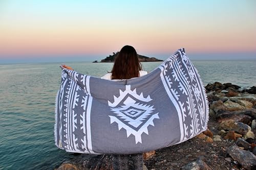 Bersuse 100% Cotton Cozumel Turkish Towel Beach Towel Bath Towel Dual Layer Peshtemal Beach Blanket Beach Essentials - 39x71 Inches, Silver Grey - color: Silver Grey3