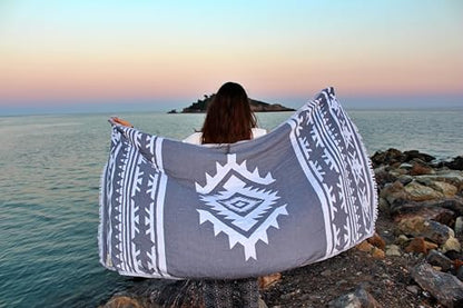Bersuse 100% Cotton Cozumel Turkish Towel Beach Towel Bath Towel Dual Layer Peshtemal Beach Blanket Beach Essentials - 39x71 Inches, Silver Grey - color: Silver Grey3