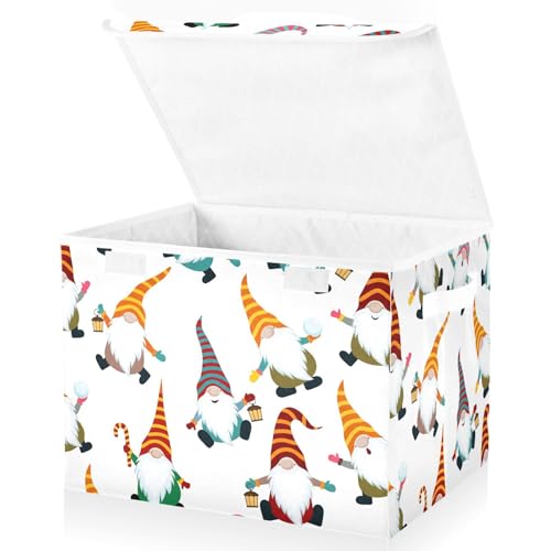 senya Christmas Baskets Collapsible Storage Bins with Lids, Christmas Gnomes Seamless Storage Boxes Clothes Baskets for Organizing - color: Pattern 3