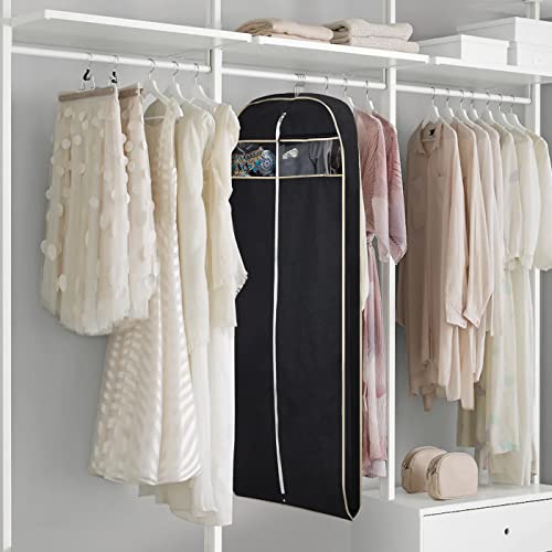 MISSLO Gusseted 60" Suit Dress Garment Bag with Clear Window Zipper Pocket Long Garment Cover (Black) - color: Black, size: 60 inch