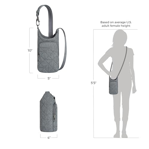Travelon Anti-Theft Boho Insulated Water Bottle Tote - color: Gray Heather