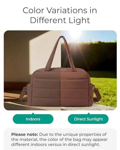 BAGSMART Gym Bag for Women, Lightweight Puffer Duffle Bag 2-PC Travel Bag, 31L Weekender Overnight Bag Quilted Carry On Tote Bag, Diaper Hospital Dance bag for Travel, Gym, Water Resistant - color: Coffee Brown