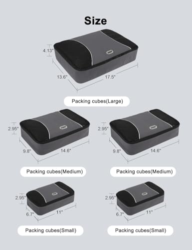 GOX Ultra Light 5 piece Packing Cubes Travel Luggage Organizer 1 Large 2 Medium 2 Small - color: Grey