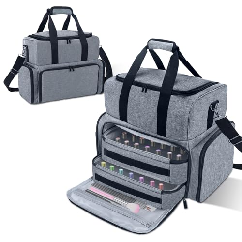 ALSLEA Nail Polish Organizer 3 Layers Holds 70 Bottles (15ml - 0.5 fl.oz) Portable Gel Nail Kit Organizer Case for Nail Lamp Travel Nail Supplies Bag with 2 Removable Nail Polish Holder Pouches (Gray) - color: Gray, size: 70 slots