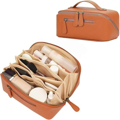 Travel Makeup Bag Cosmetic Pouch Water Resistant Travel Bag for Cosmetics, Brushes, Skincare, Toiletries, Makeup Storage (brown) - color: Upgraded brown