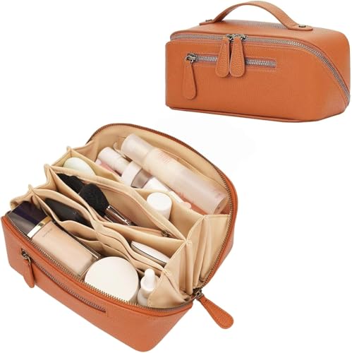 Travel Makeup Bag Cosmetic Pouch Water Resistant Travel Bag for Cosmetics, Brushes, Skincare, Toiletries, Makeup Storage (brown) - color: Upgraded brown