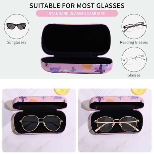 PERFECTSIGHT Sunglasses Case, Large Hard Shell Glasses Case, Cute PU Leather Protective Eyeglasses Case for Women Men - color: Pink Butterfly