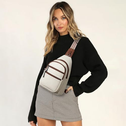 Leresas Sling Bag for Women Crossbody Bags Fanny Pack Sling Purse Backpack Vegan Leather Shoulder Bag Gifts Travel Handbag Anti Theft Beige - color: Beige