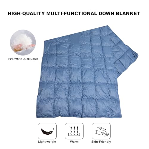 Ultralight Multi-functional Down Blanket, Wearable Shawl, U-Shaped Neck Pillow, Portable Bag for Camping & Office & Travelling (Blue) - color: Blue