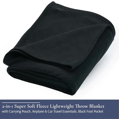 Brookstone Travel Blanket - Super Soft Fleece Throw Blanket with Foot Pocket, Lightweight & Compact Travel Blanket, Plane & Road Trip Essentials, Black Foot Pocket - color: Black Foot Pocket