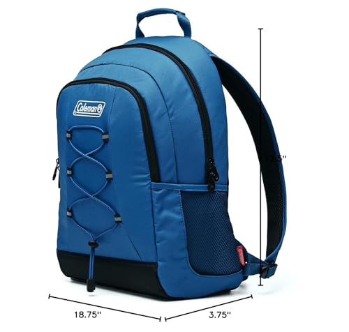 Coleman Chiller Insulated Backpack Cooler, Leakproof 28-Can Backpack Cooler with 12+ Hour Ice Retention, Made with Recycled Materials, Great for Beach, Camping, Hiking, Tailgates, Groceries, & More - color: Blue