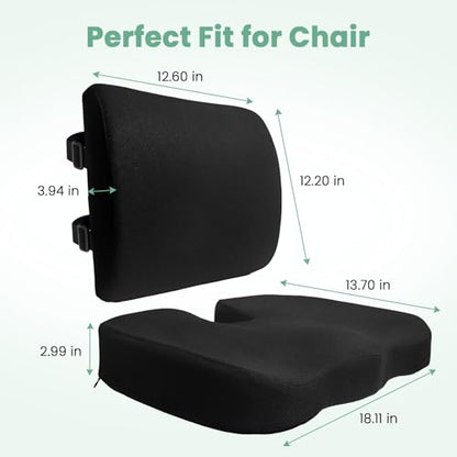 Seat Cushion and Lumbar Support Pillow for Office Chair, Wheelchair, Memory Foam Coccyx Cushion for Sciatica Tailbone Pain Relief, Back Support for Car Chairs, Desk Chair