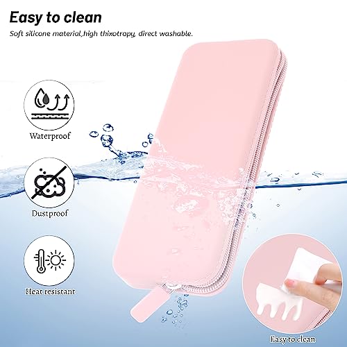 Sakolla Travel Makeup Brush Holder, Silicone Makeup Brush Bag with Zipper Closure, Makeup Brushes Organizer Case Washable Makeup Pouch Holder Case for Daily, Work, Essentials（Pink） - color: Regular Pink