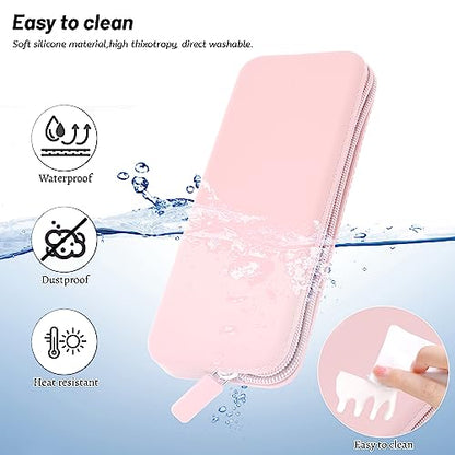 Sakolla Travel Makeup Brush Holder, Silicone Makeup Brush Bag with Zipper Closure, Makeup Brushes Organizer Case Washable Makeup Pouch Holder Case for Daily, Work, Essentials（Pink） - color: Regular Pink