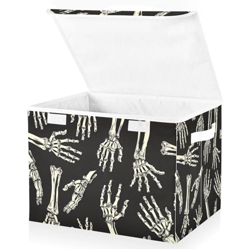 Halloween Baskets Collapsible Storage Bins with Lids, Skeleton Hands Halloween Storage Boxes Clothes Baskets for Organizing - color: Halloween 3