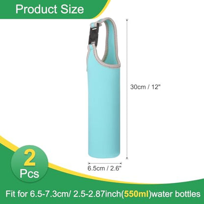 uxcell 2pcs Neoprene Carrier Water Bottle Sleeve, 15.5-20oz Insulated Water Glass Bottle Carrier Bag Collapsible Drink Bottle Sleeve Cover Holder with Handle, Light Blue - color: Light Blue