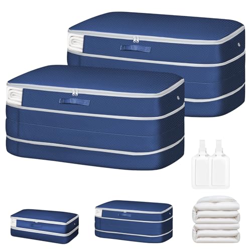 Comforter Storage Bag - Large Capacity Bedding Storage Bags Ultra Space Saving Self Compression Organizer, Washable Compression Bags for Storage Comforter Blanket Duvet, 2-Pack, Navy Blue - color: Navy Blue, size: 2 Packs