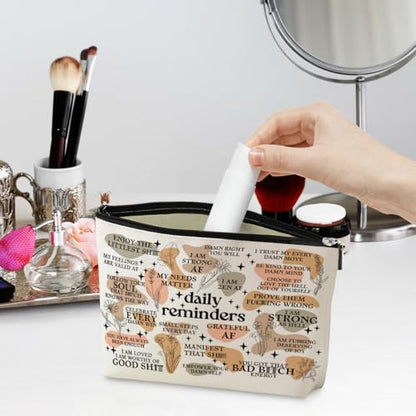 Daily Reminders Makeup Bag Positive Affirmations Self Love Gifts Inspirational Mental Health Gifts for Female Friend Colleagues Coworker Birthday Friendship Mothers Day Nurse Day Travel Toiletry Bag - color: Multicolor631