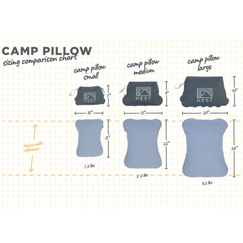 HEST Camp Pillow (Large) - Temperature Resilient Memory Foam - Essential for Camping, Backpacking, and Outdoor Adventures - Compact Packable Travel Pillow - 20" L x 26" W - style: Camp Pillow - Large