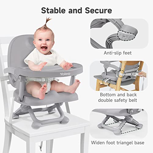 YOLEO Baby High Chair Booster Seat for Dining Table, Foldable High Chairs with Adjustable Heights, Travel Booster Seat with Removable Tray - color: Grey, size: No Cushion