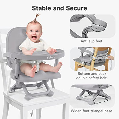 YOLEO Baby High Chair Booster Seat for Dining Table, Foldable High Chairs with Adjustable Heights, Travel Booster Seat with Removable Tray - color: Grey, size: No Cushion