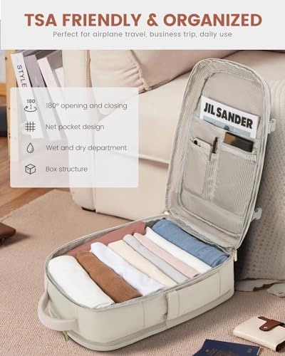 LOVEVOOK Travel Backpack For Women, 40L Carry On Backpack Flight Approved, TSA Personal Item Backpack Fits 17 Inch Laptop, Business Weekender Overnight Waterproof Daypack With 2 Packing Cubes, Beige - color: Beige, size: 40l-17.3 Inch-3pcs