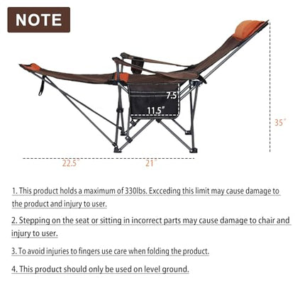 Camping Lounge Chair with Headrest Footrest and Storage Bag, Portable Folding Reclining Camping Chair with Foot Rest for Adults Outdoor Camping Beach Hiking Fishing (Orange Brown)