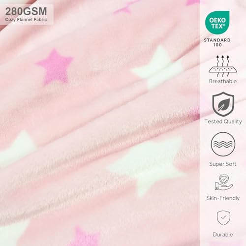3-in-1 Kids Travel Blanket and Pillow Set - 40x60 Inches Soft Pink Star Design,Kids Travel Blanket Airplane Compact with Bag, Potable Pillow Blanket for Travel Airplane Train Bed Office - color: Pink Star
