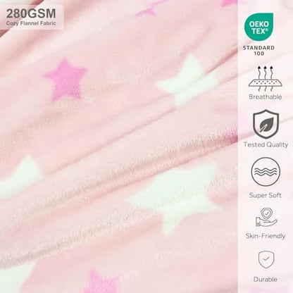 3-in-1 Kids Travel Blanket and Pillow Set - 40x60 Inches Soft Pink Star Design,Kids Travel Blanket Airplane Compact with Bag, Potable Pillow Blanket for Travel Airplane Train Bed Office - color: Pink Star