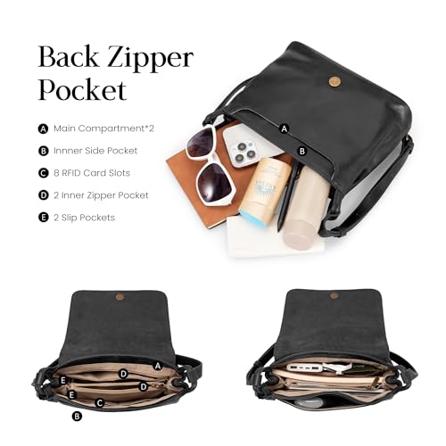 befen Vintage Leather Crossbody Bag for Women Genuine Leather Purse with Multi-Pockets Medium RFID Shoulder Handbag - color: Black