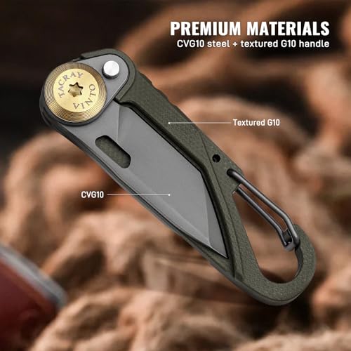 TACRAY Vinto 5-in-1 Small Pocket Knife – Ultra-Light Compact Multitool with Utility Knife, Seatbelt Cutter, Bottle Opener, Flathead Screwdriver & Keyring Attachment for Everyday Carry (Green) - color: Green