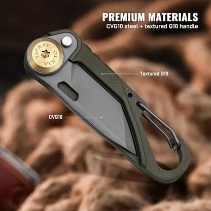 TACRAY Vinto 5-in-1 Small Pocket Knife – Ultra-Light Compact Multitool with Utility Knife, Seatbelt Cutter, Bottle Opener, Flathead Screwdriver & Keyring Attachment for Everyday Carry (Green) - color: Green