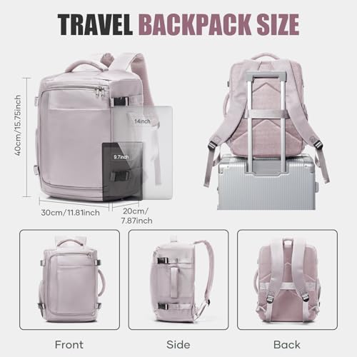 suwasp Travel Backpack for Women Men,Ryanair Backpack 40x30x20CM Airline Approved Personal Item Travel Bag, Carry On Backpack Fits 14 Inch Laptop, 180° Opening, Fits Flight Underseat, Light Purple - color: Light Purple