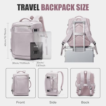 suwasp Travel Backpack for Women Men,Ryanair Backpack 40x30x20CM Airline Approved Personal Item Travel Bag, Carry On Backpack Fits 14 Inch Laptop, 180° Opening, Fits Flight Underseat, Light Purple - color: Light Purple