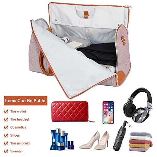 Garment Bag for Travel, Convertible Carry-on Duffel with Shoe Compartment, Waterproof & Wrinkle-Free Suit Carrier, Foldable & Lightweight, 50L - color: Pink