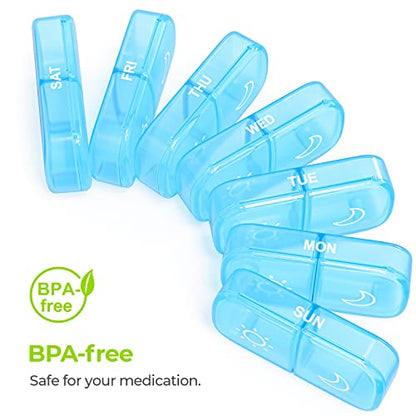 AUVON XL Weekly Pill Organizer 2 Times a Day, Pill Box 7 Day with One-Side Large Openings for Easy to Use, Blue AM PM Pill Case for Medication, Vitamins, Fish Oils, Supplements - color: Blue