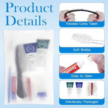 Toiletry Kits Travel Essentials Disposable Hygiene in Bulk, Trial Size Toiletries Supplies Individually Wrapped Traveling Personal Care Items, for Camping, Hotel, Homeless, Charity, 8-in-1 (20-Pack)
