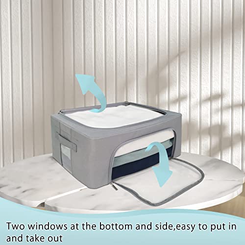Clothes Storage Box Bins Stackable Foldable Organizer,Sturdy Handles with Metal Frame for Clothing Bedding Shelves,Closet Container with Clear Window Zipper and Label Holder (Gray, 22L x3 Pack) - color: Gray, 22L x3 Pack