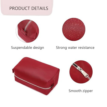 Organizer Bag Lightweight Cosmetic Bag with Ring Clasp Perfect Travel Makeup Bag for Women nylon Stand Up Design (Burgundy Red/Nylon) - color: Burgundy Red/Nylon