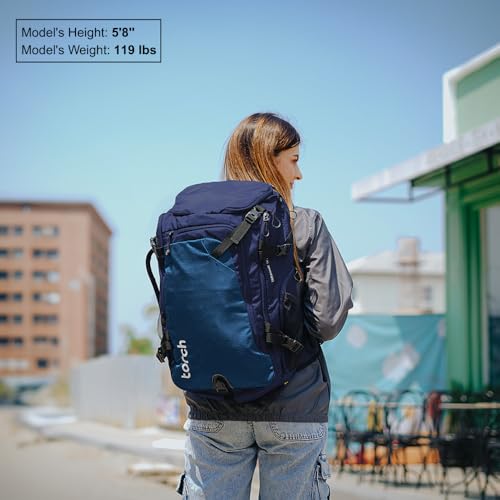 torch Travel Backpack 40L – TSA Friendly Flight Approved, Carry-On Waterproof Hiking Daypack with Rain Cover – Lightweight Rucksack for Camping, Trekking, Outdoor Adventures – Takahagi(Blue)