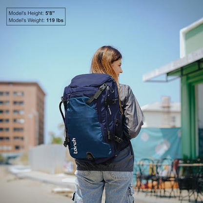 torch Travel Backpack 40L – TSA Friendly Flight Approved, Carry-On Waterproof Hiking Daypack with Rain Cover – Lightweight Rucksack for Camping, Trekking, Outdoor Adventures – Takahagi(Blue)