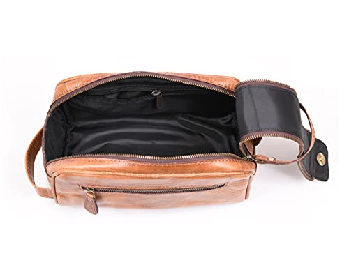 10" Premium Leather Toiletry Travel Pouch With Waterproof Lining | King-Size Handcrafted Vintage Dopp Kit By Aaron Leather Goods (Cerulean) - color: Cerulean