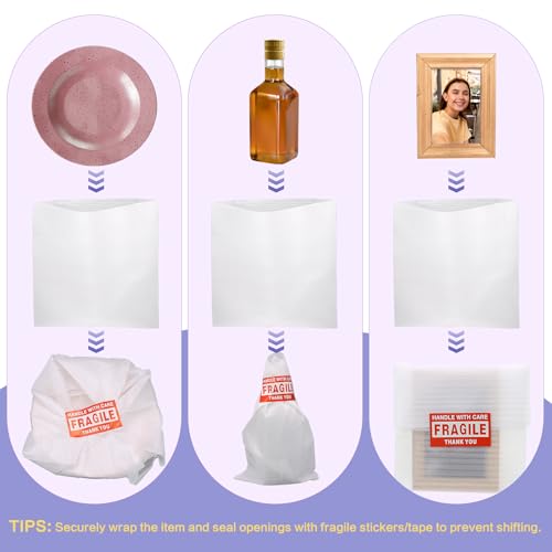16'' x 16'' Packing Foam Pouches, 50 Pcs Packing Supplies Cushion Foam Pouches & 30 Pcs Fragile Stickers for Wrapping, Protecting Cup China Glasses Dishes, Moving Storage Packaging Supplies - size: 50PCS-16X16