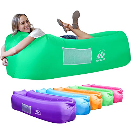 WEKAPO Inflatable Couch Air Lounger Chair - Camping & Beach Accessories, Portable Blow up Sofa for Hiking, Lawn, Indoor/Outdoor Movies & Music Festivals. Lightweight and Easy to Set Up Air Hammock - color: Green