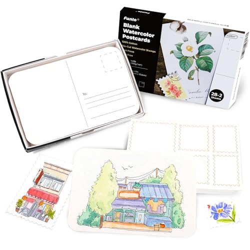Funto 100% Cotton Watercolor Paper Postcards, 28 Blank Cards + 2 Stamp Sheets, 4x6, 140lb/300gsm, Cold Press, Acid-Free Heavyweight for Artists & Beginners - style: 4x6 Postcards-100% Cotton