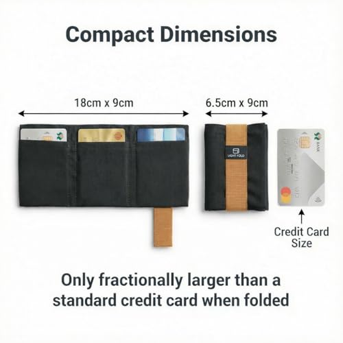 LIGHT FOLD Ultra Slim Tri-Fold Wallet with RFID Blocking, Lightweight Minimalist Men’s Wallet with Elastic Band, Waterproof Durable Nylon Fabric, Slim Front Pocket Card Holder Fits 12 Cards & Cash - color: Brown