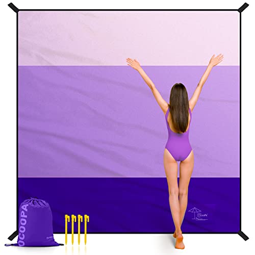 OCOOPA Extra Large Beach Blanket, Sand Free, Large Oversized Camping Mat, Comfortable Parachute Nylon, Cozy& Chic, Compact& Light, 4 Stakes&1 Travel Bag, S09 - color: Purple, size: XX-Large(1-8 persons)