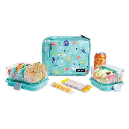 PackIt Freezable Classic Lunch Box, Happy Clouds, Built with EcoFreeze Technology, Collapsible, Reusable, Zip Closure With Zip Front Pocket and Buckle Handle, Designed for Fresh Lunch On the Go - color: Happy Clouds